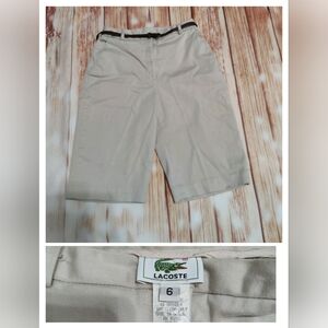 Vintage  Izod Lacoste minimalist Bermuda shorts flat front Modest Khaki Shorts S